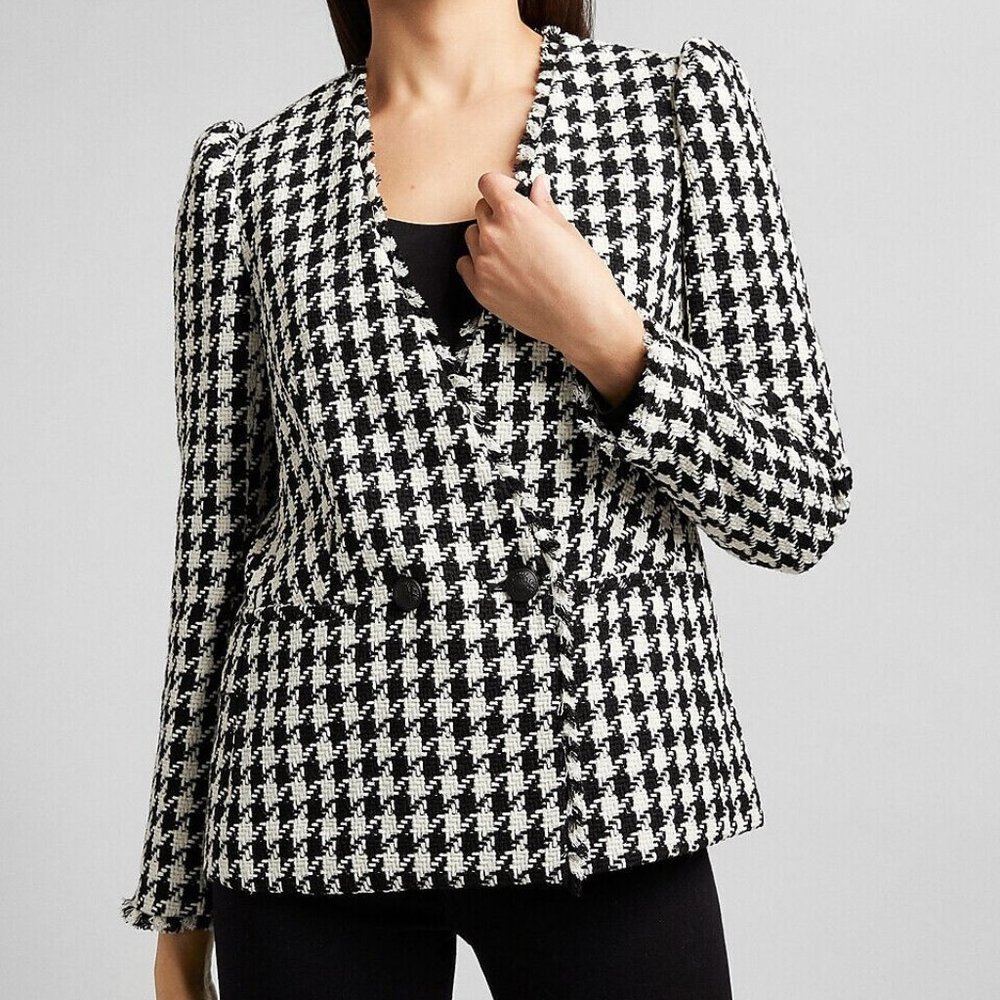 NWT Express Houndstooth Double Breasted Tweed Blazer Women's
